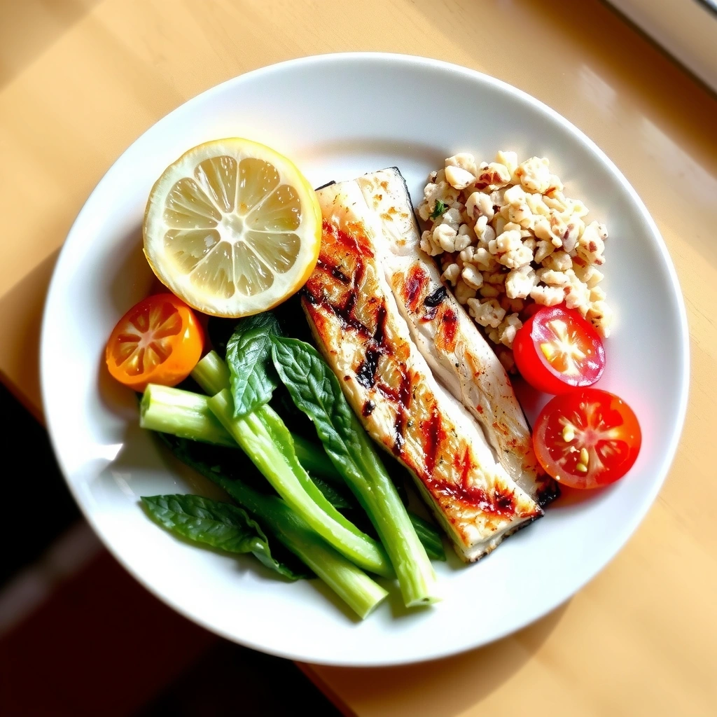 Assiette équilibrée avec légumes, protéines et glucides